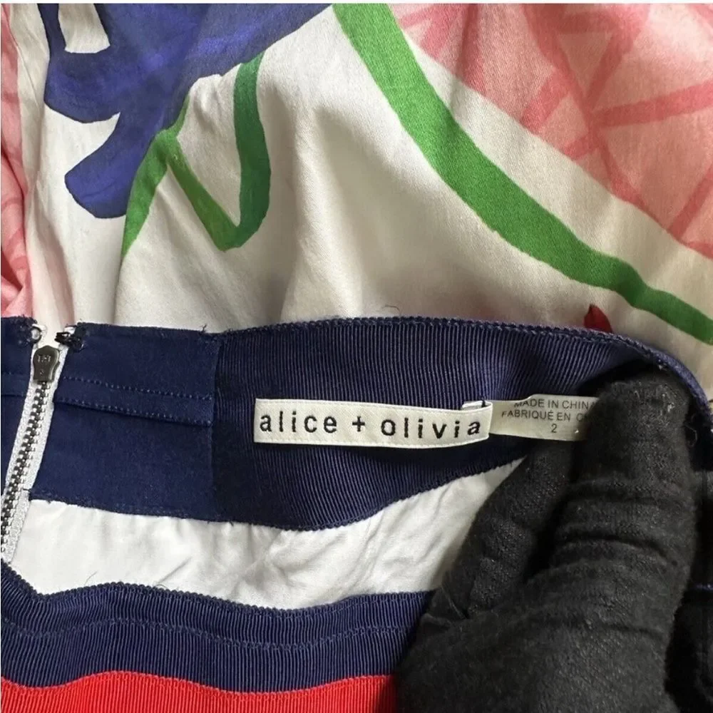 Alice + Olivia Earla Bird Print High Waist Flare A Line Pleated Skirt Womens 2